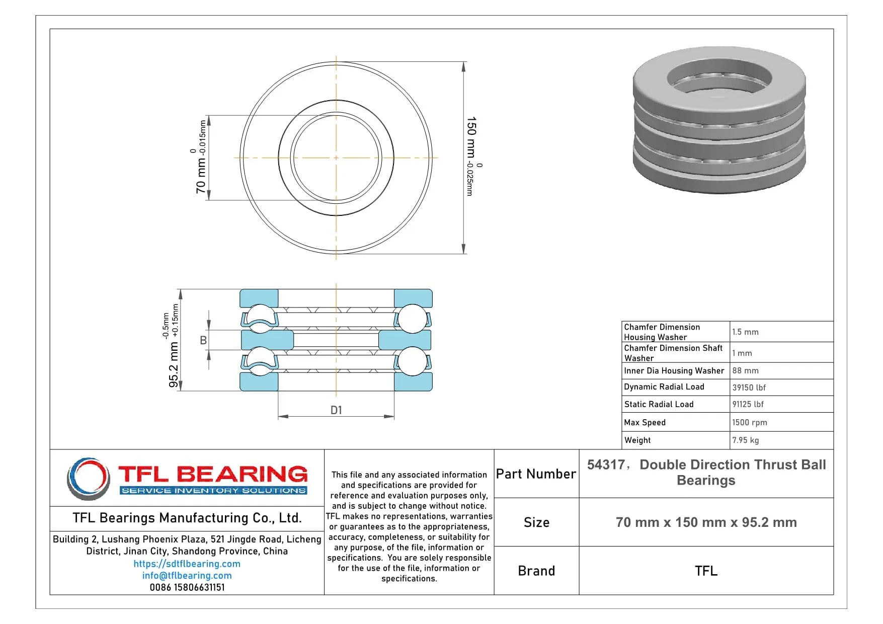 Double Direction Thrust Ball Bearings 54317 Drawing.dwg