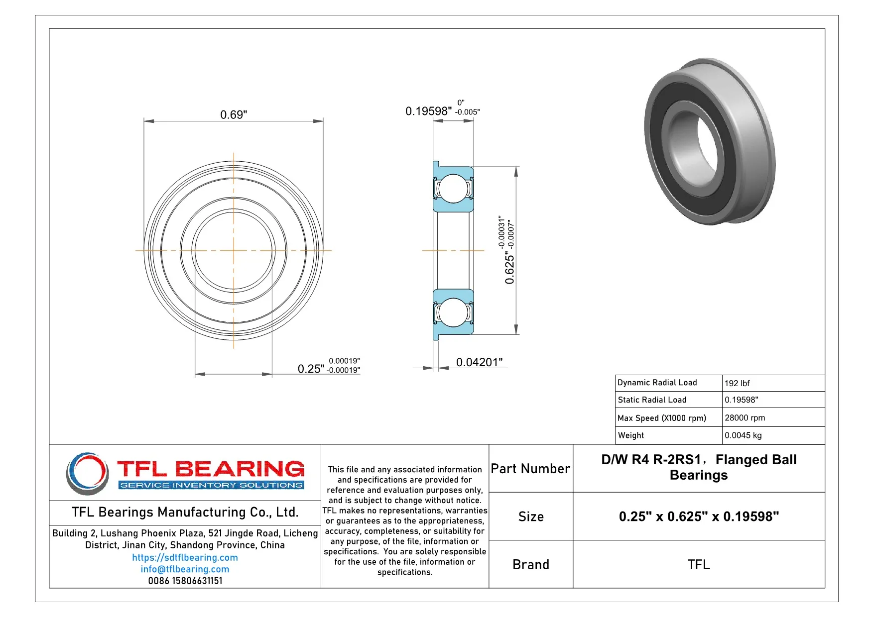 Flanged Deep Groove Ball Bearings D/W R4 R-2RS1 Drawing.dwg