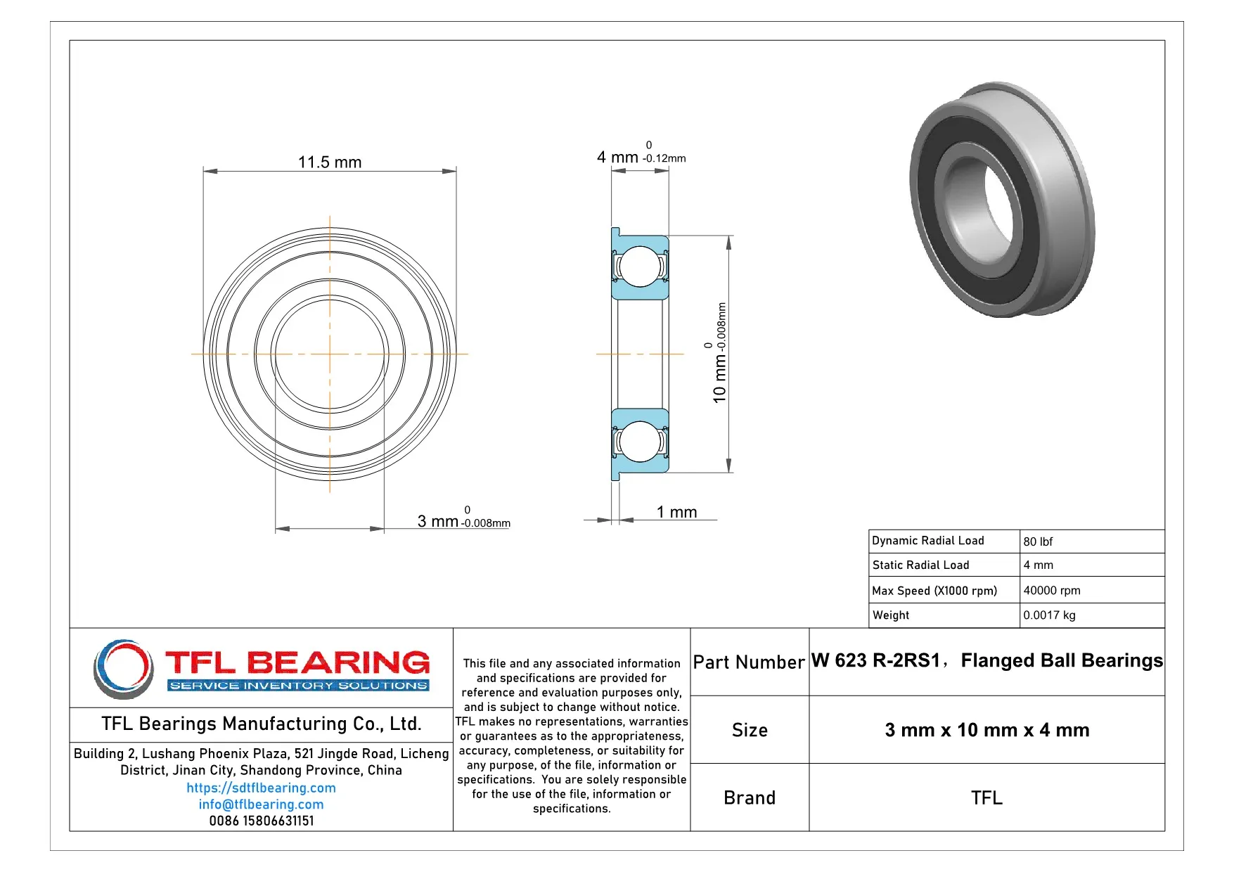 Flanged Deep Groove Ball Bearings W 623 R-2RS1 Drawing.dwg