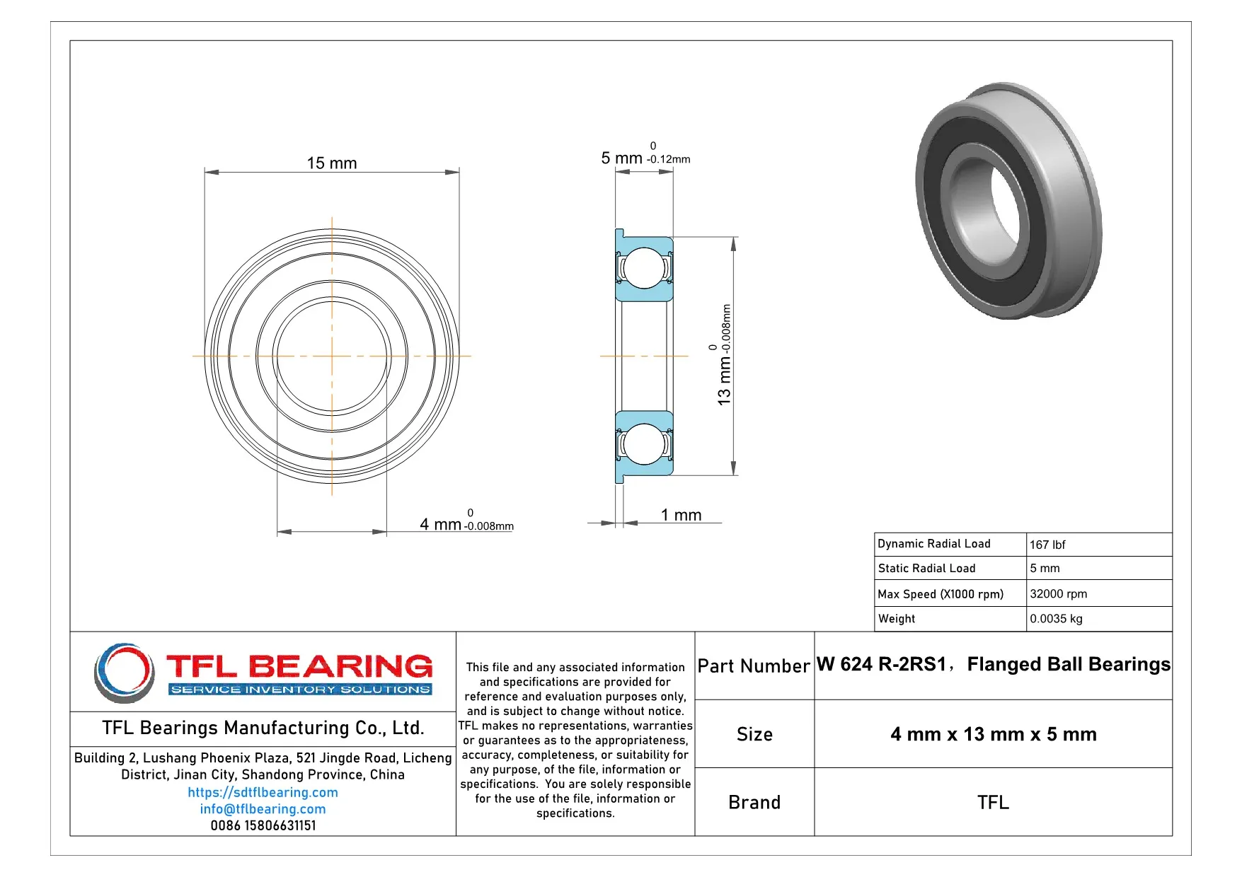 Flanged Deep Groove Ball Bearings W 624 R-2RS1 Drawing.dwg