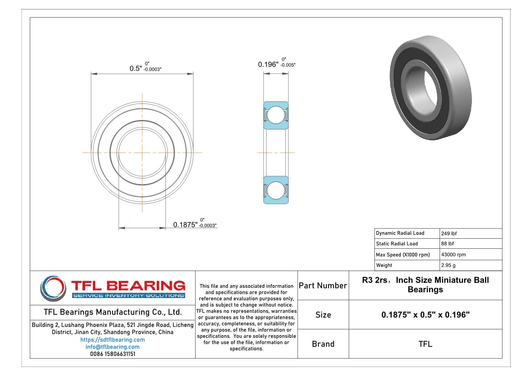 Inch Size Miniature Ball Bearings R3 2rs Drawing.dwg