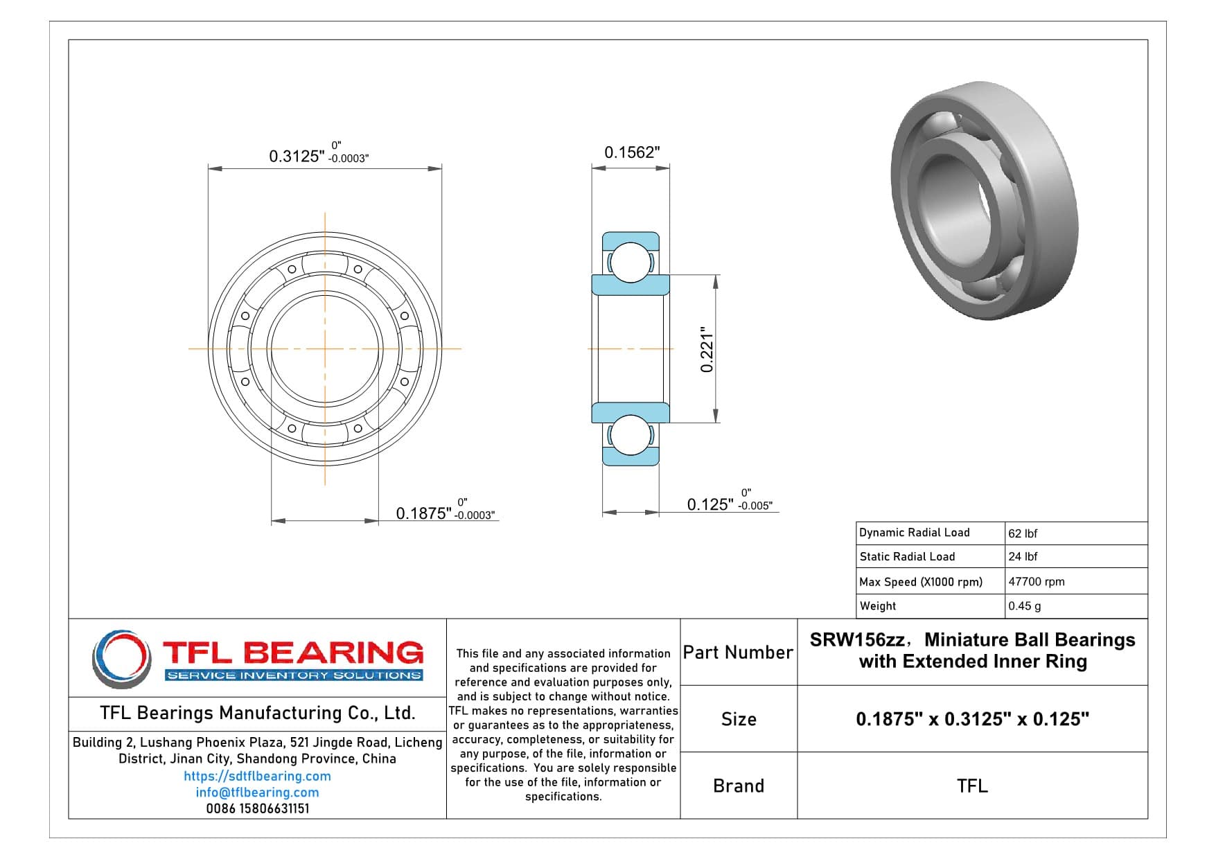 Miniature Ball Bearings with Extended Inner Ring SRW156zz Drawing.dwg