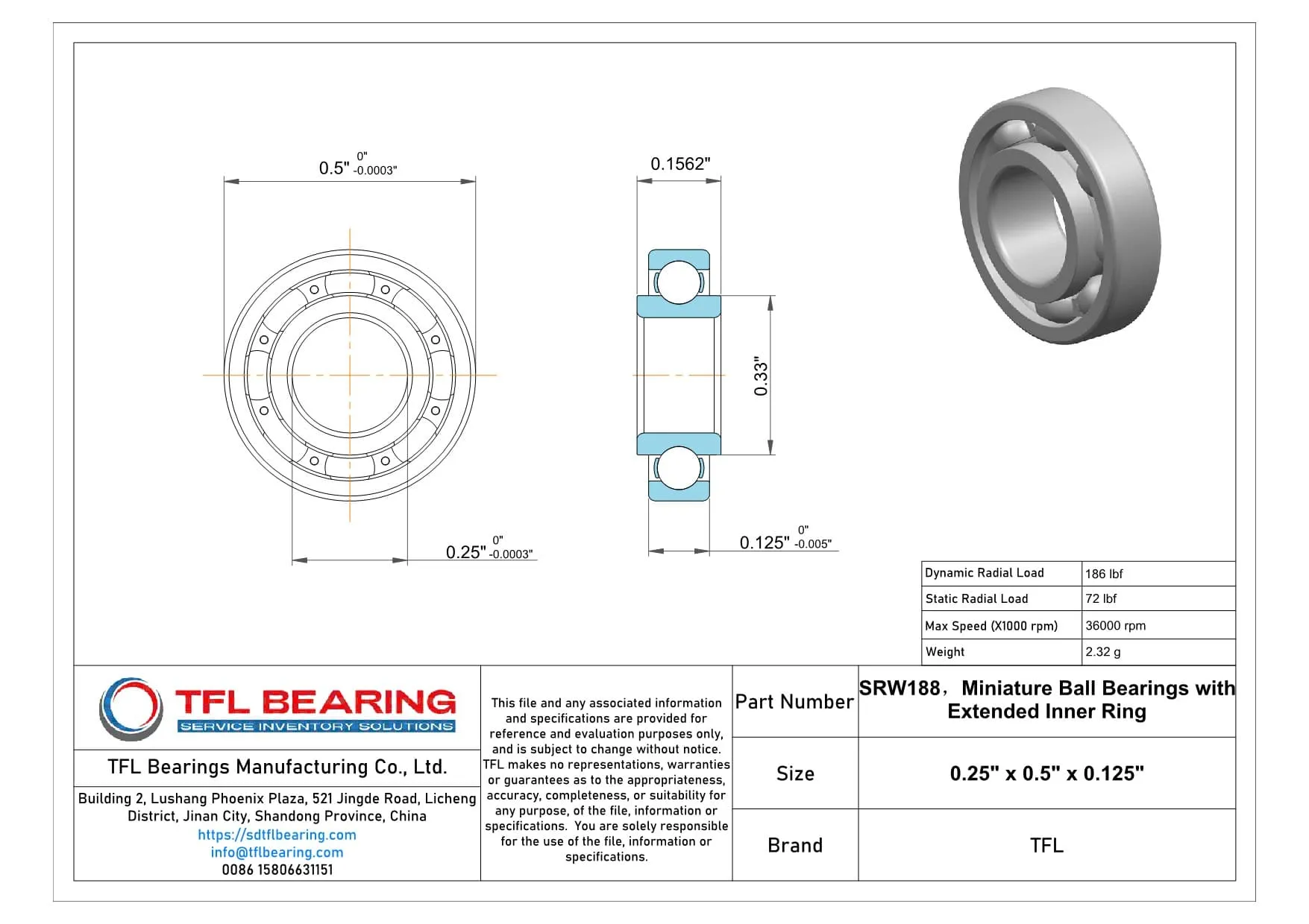 Miniature Ball Bearings with Extended Inner Ring SRW188 Drawing.dwg
