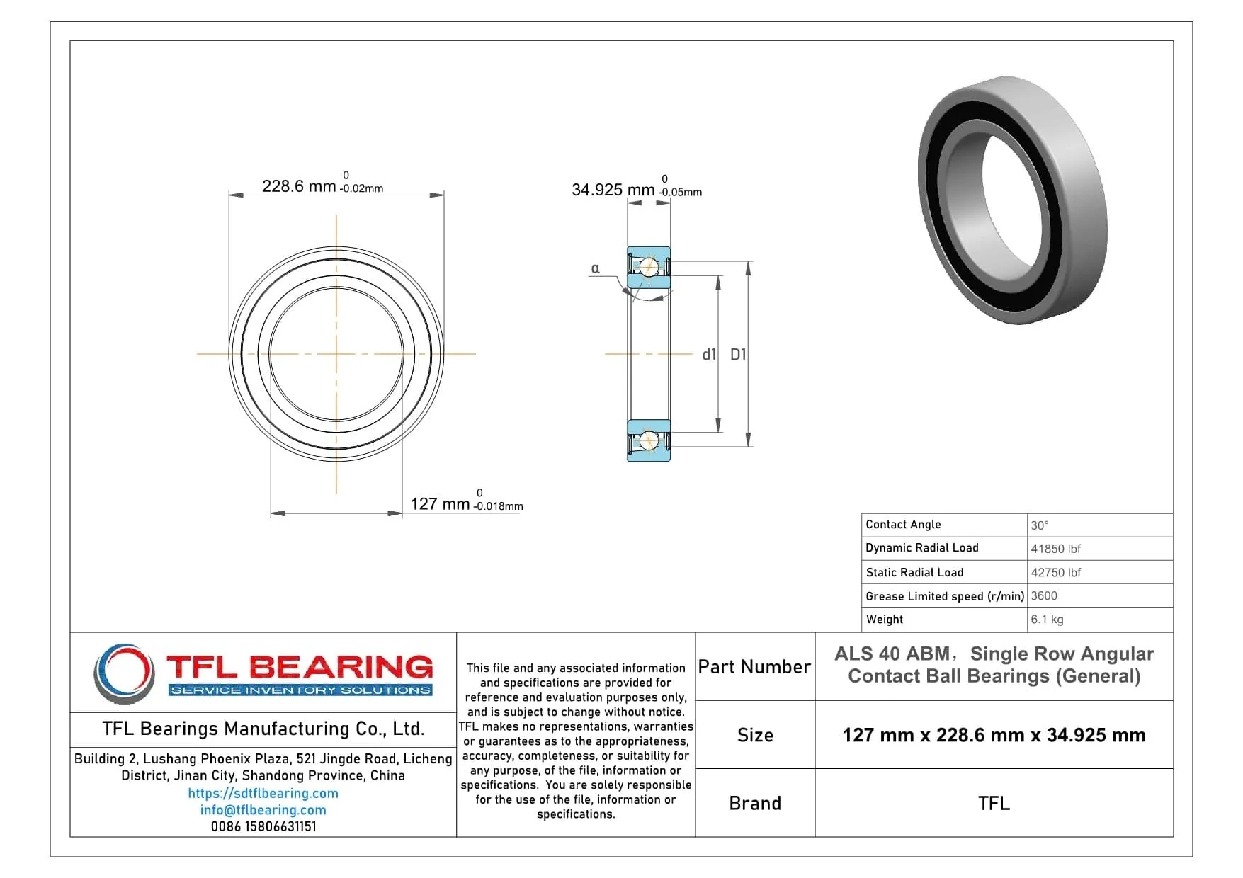 Single Row Angular Contact Ball Bearings (General) ALS 40 ABM Drawing.dwg