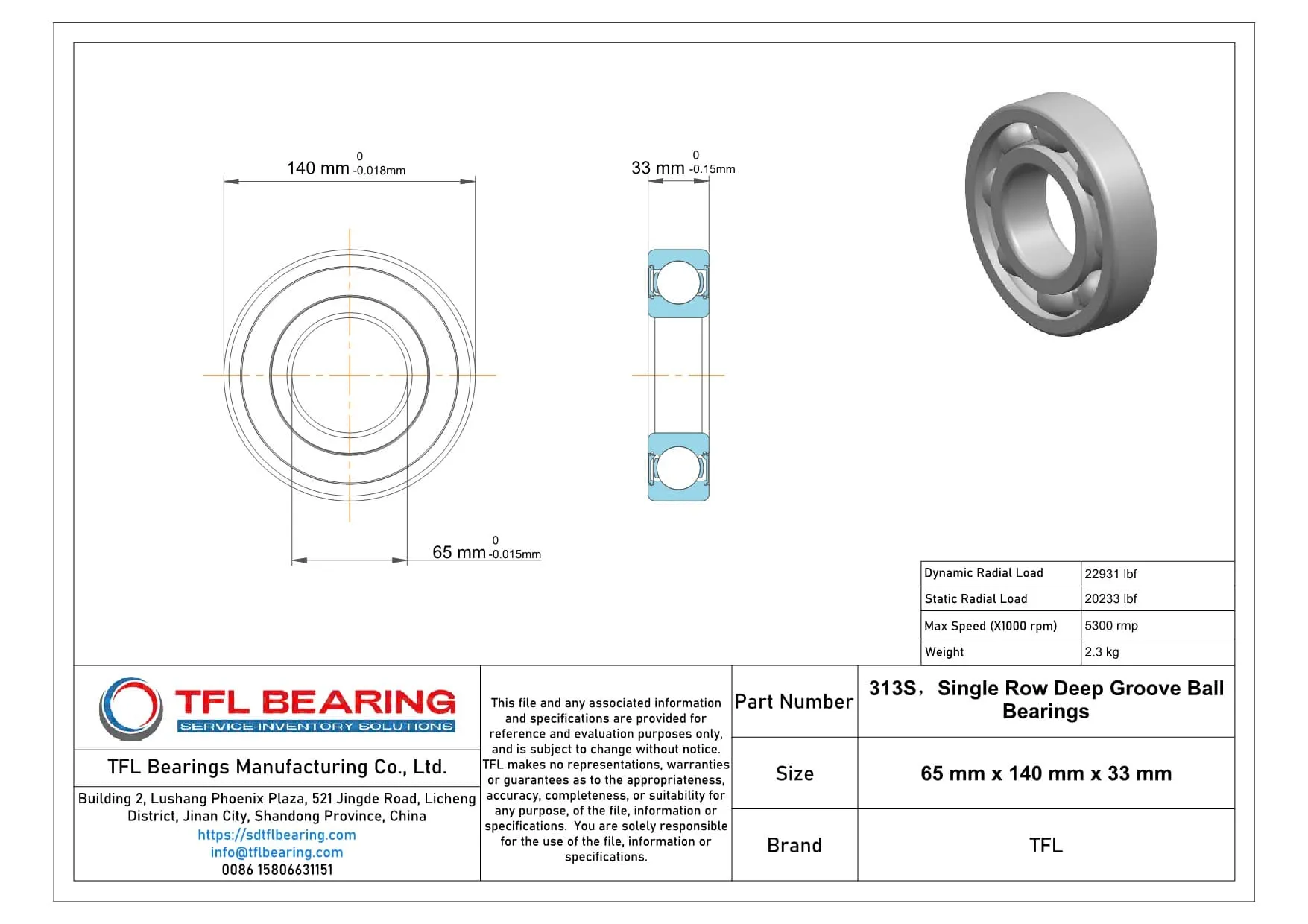 Single Row Deep Groove Ball Bearings 313S Drawing.dwg