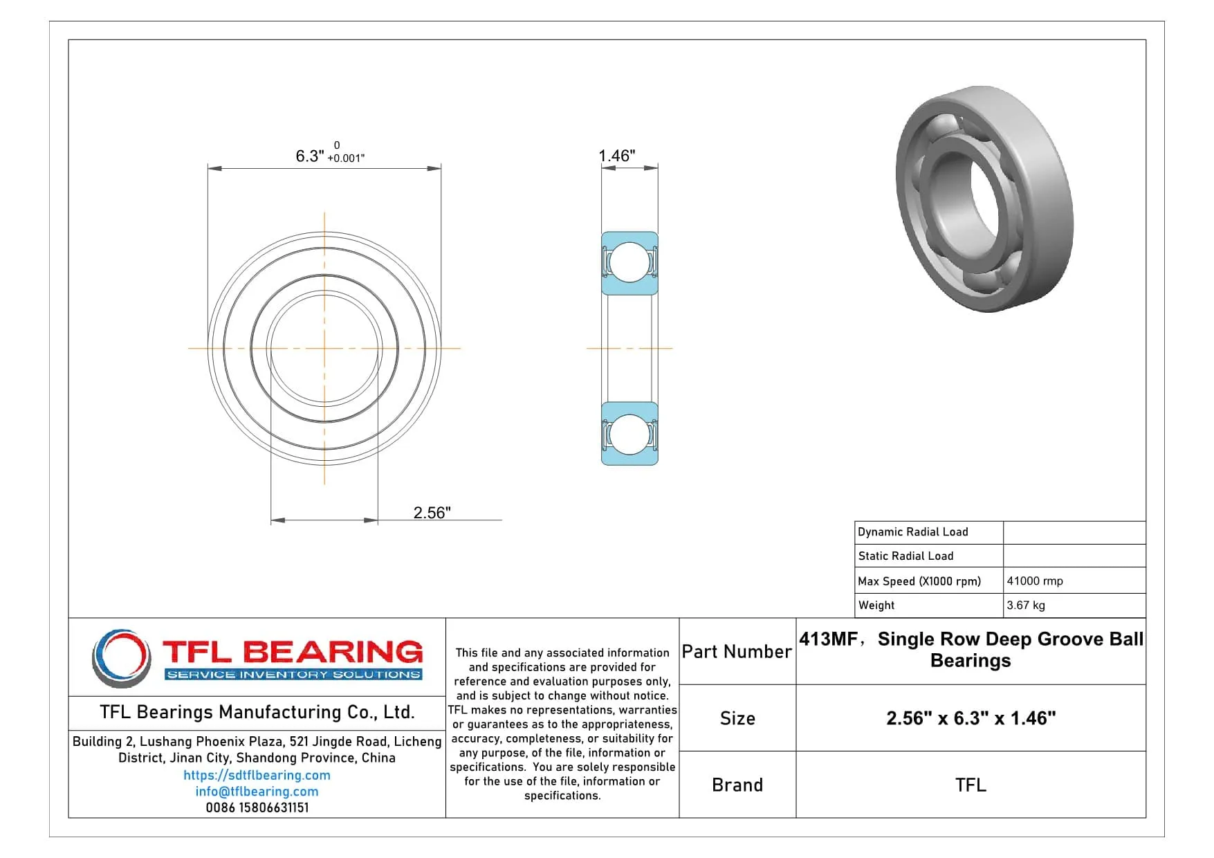 Single Row Deep Groove Ball Bearings 413MF Drawing.dwg
