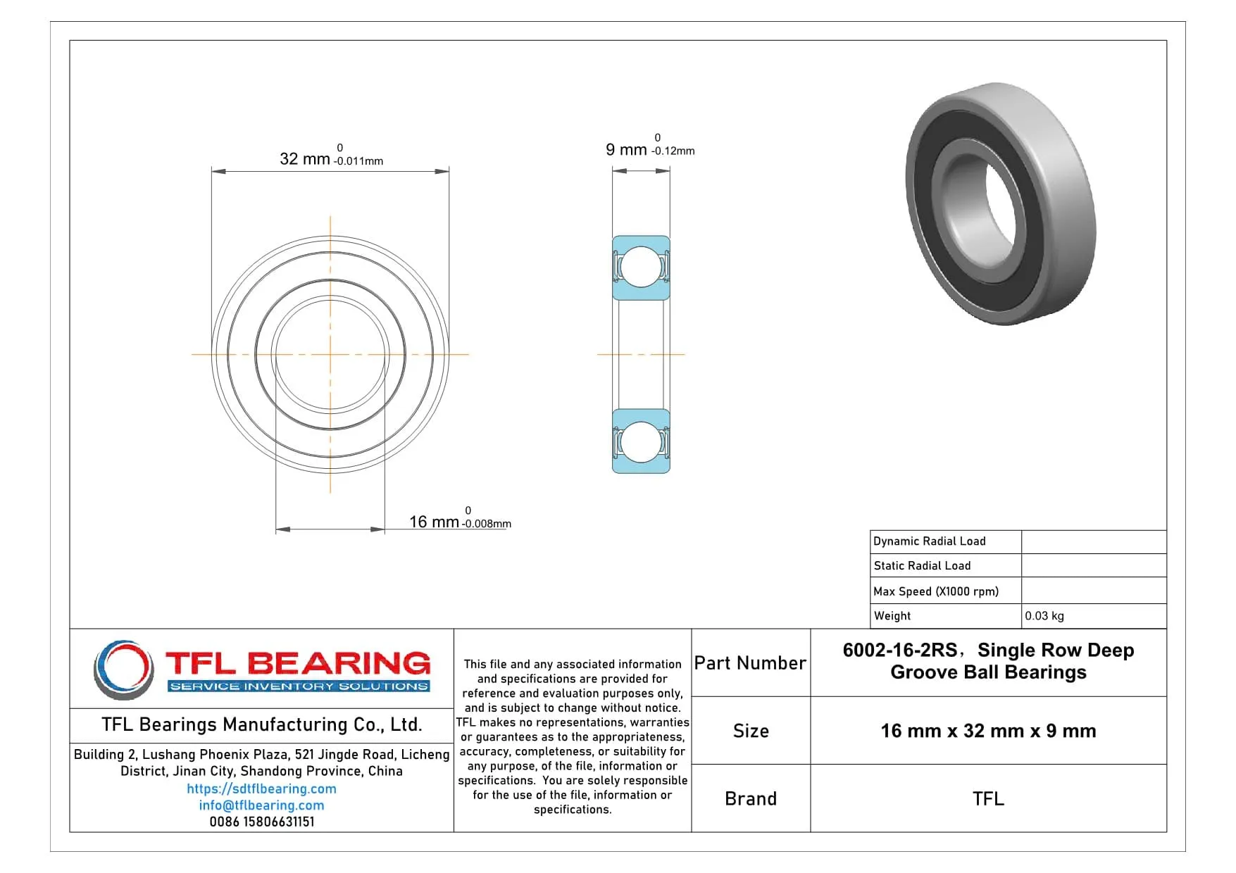 Single Row Deep Groove Ball Bearings 6002-16-2RS Drawing.dwg