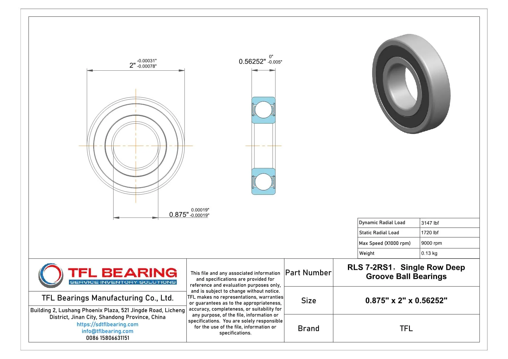 Single Row Deep Groove Ball Bearings RLS 7-2RS1 Drawing.dwg