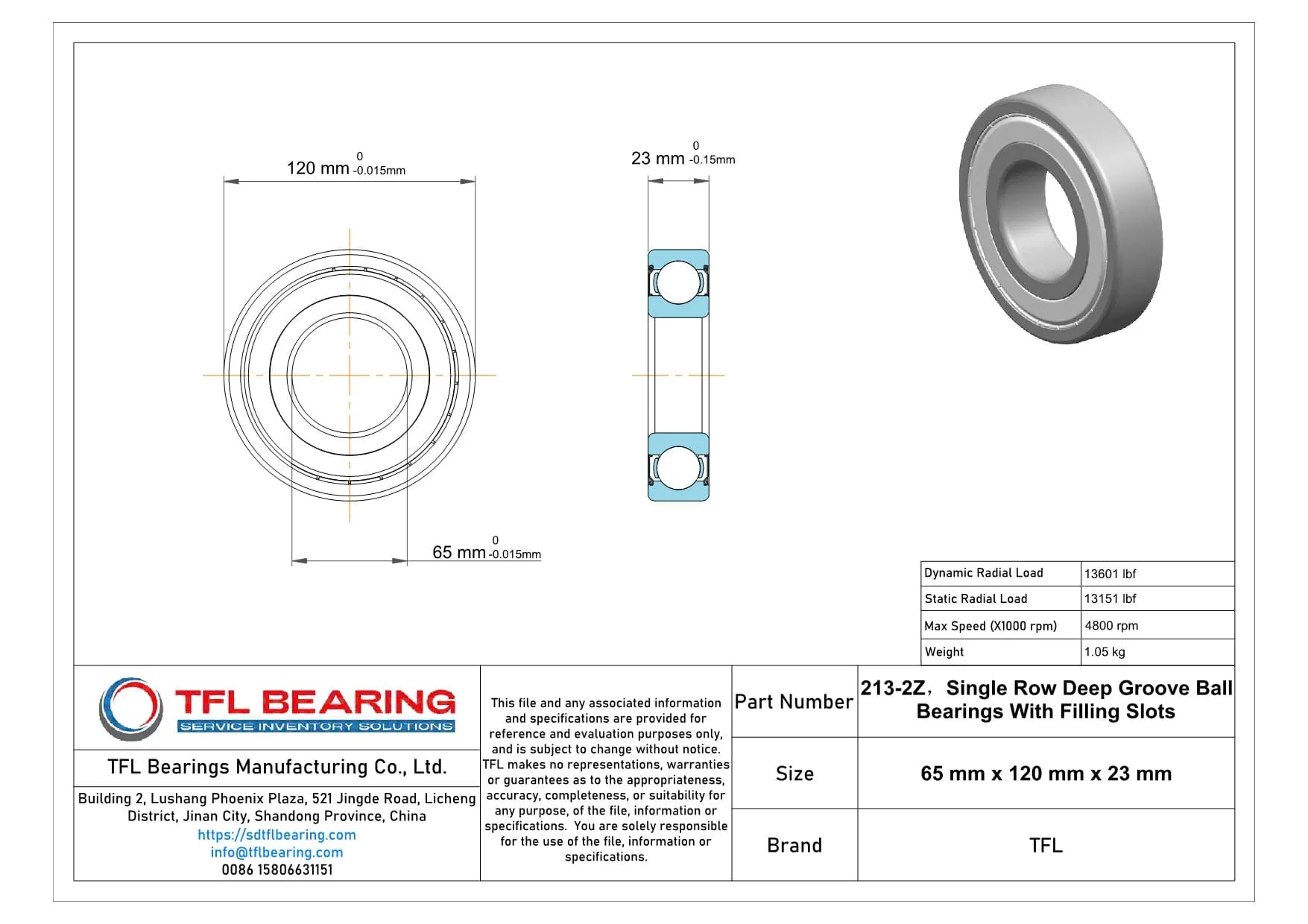 Single Row Deep Groove Ball Bearings With Filling Slots 213-2Z Drawing.dwg