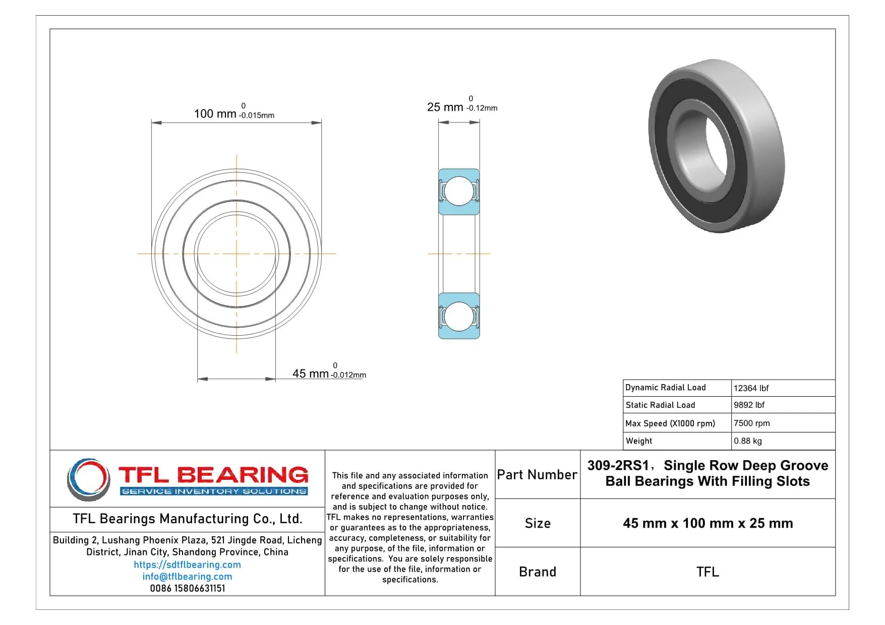 Single Row Deep Groove Ball Bearings With Filling Slots 309-2RS1 Drawing.dwg