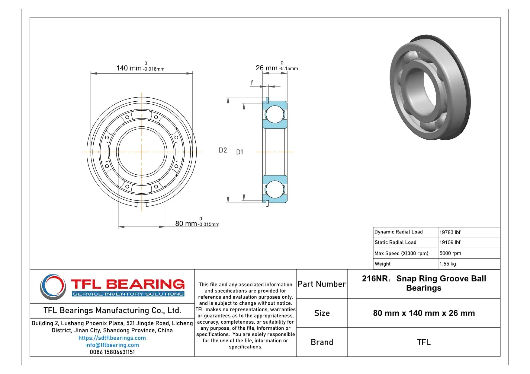 Snap Ring Groove Ball Bearings 216NR Drawing.dwg