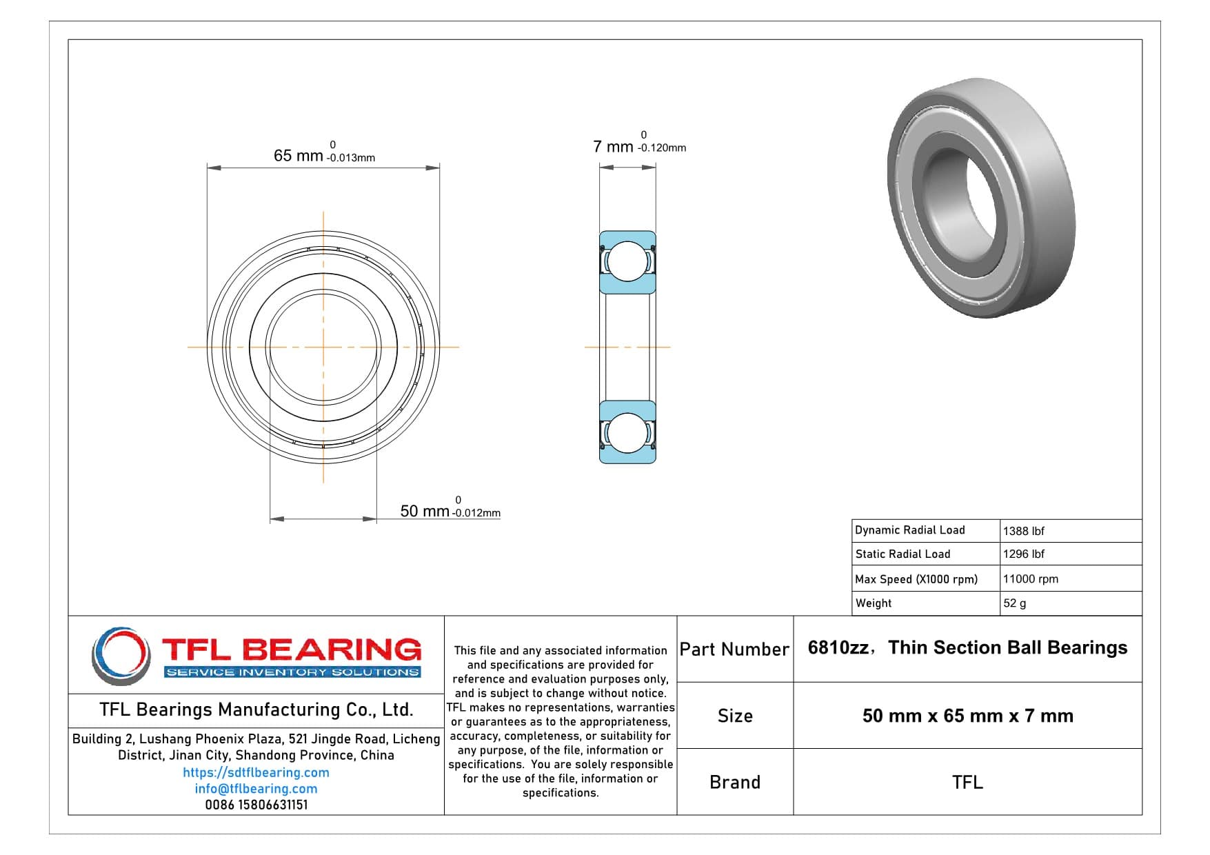 Thin Section Ball Bearings 6810zz Drawing.dwg