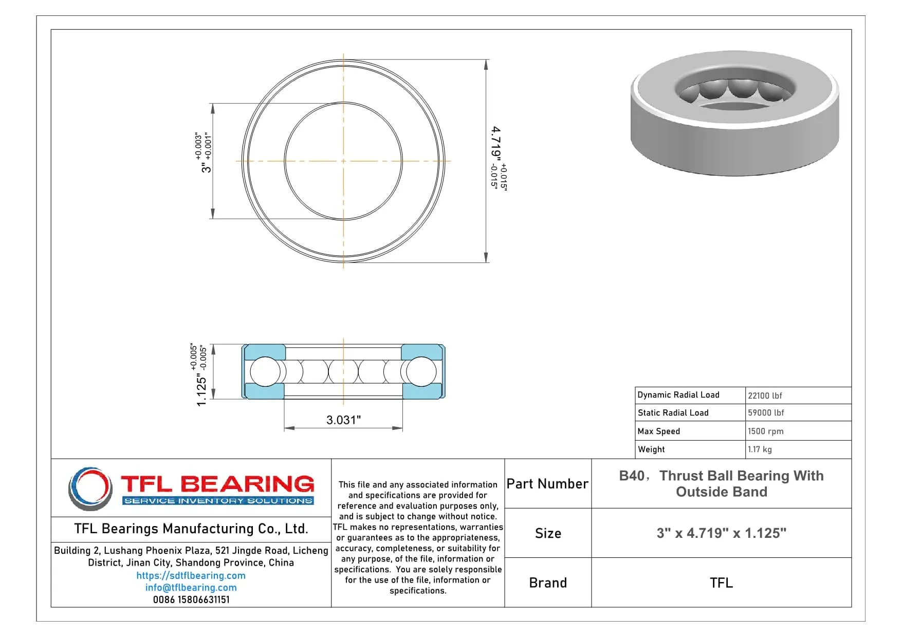 Thrust Ball Bearing With Outside Band B40 Drawing.dwg