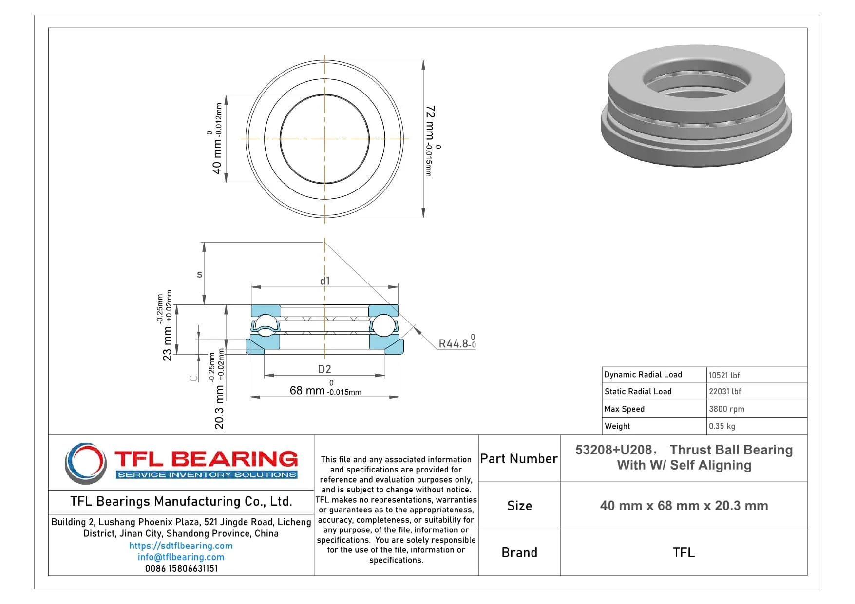 Thrust Ball Bearing With W/ Self Aligning 53208+U208 Drawing.dwg