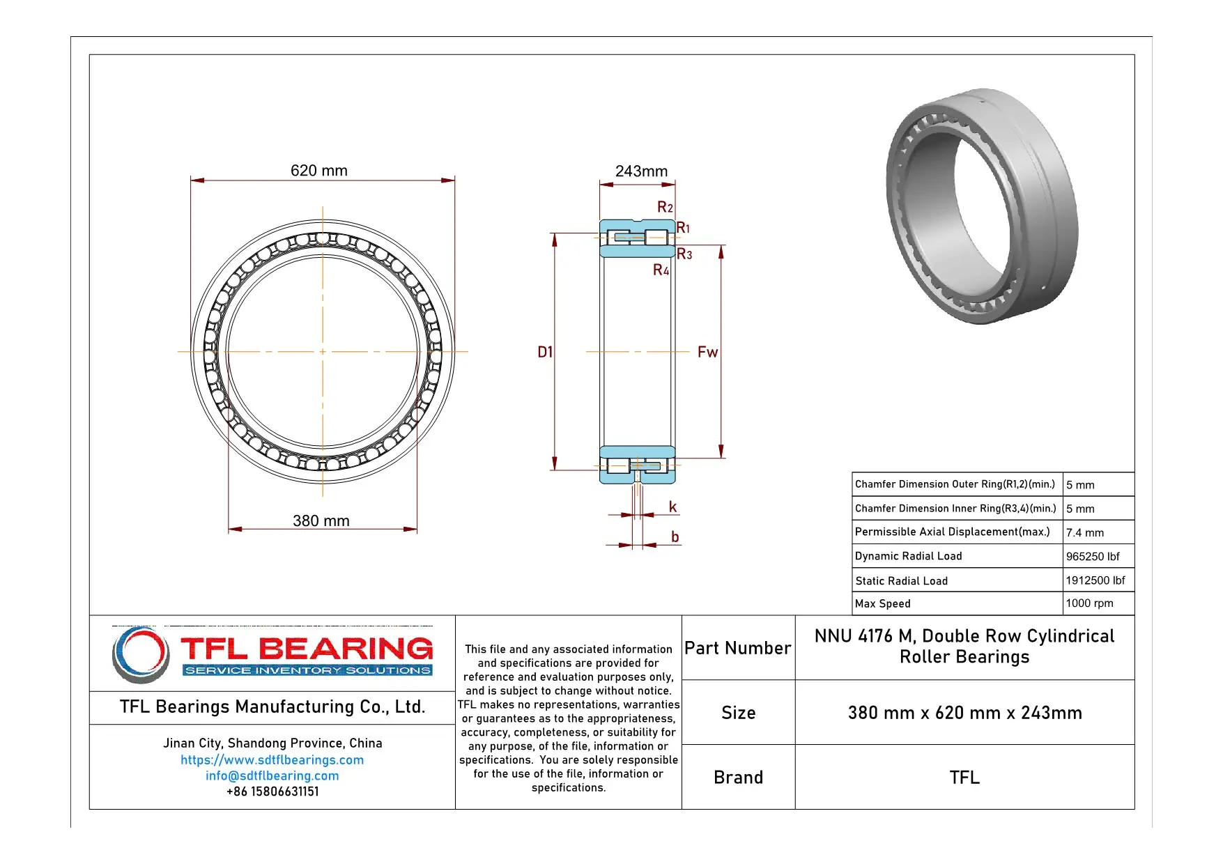 Double Row Cylindrical Roller Bearings NNU 4176 M Drawing.dwg