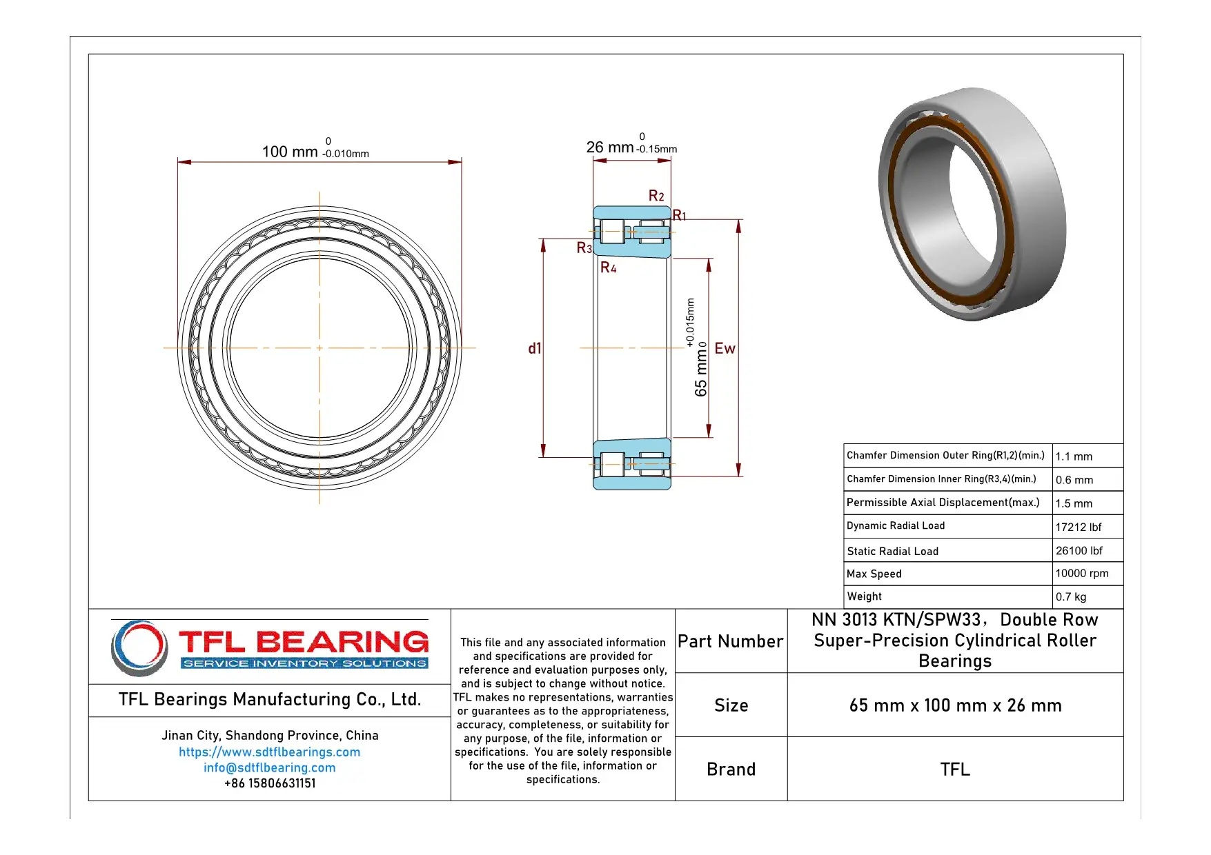 Double Row Super-Precision Cylindrical Roller Bearings NN 3013 KTN/SPW33 Drawing.dwg