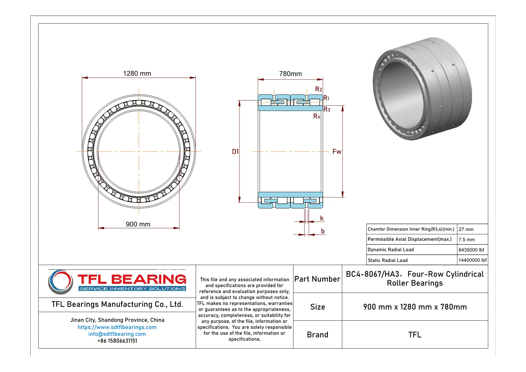Four-Row Cylindrical Roller Bearings BC4-8067/HA3 Drawing.dwg