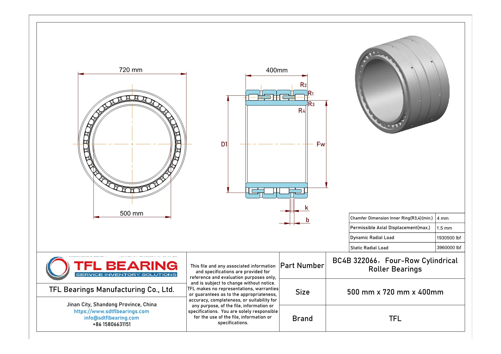 Four-Row Cylindrical Roller Bearings BC4B 322066 Drawing.dwg