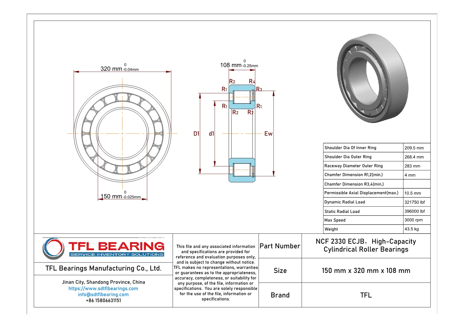 High-Capacity Cylindrical Roller Bearings NCF 2330 ECJB Drawing.dwg