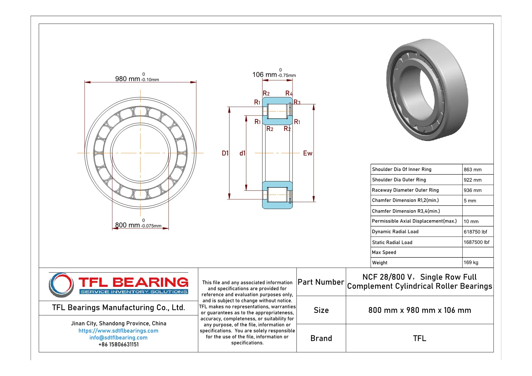 Single Row Full Complement Cylindrical Roller Bearings NCF 28/800 V Drawing.dwg