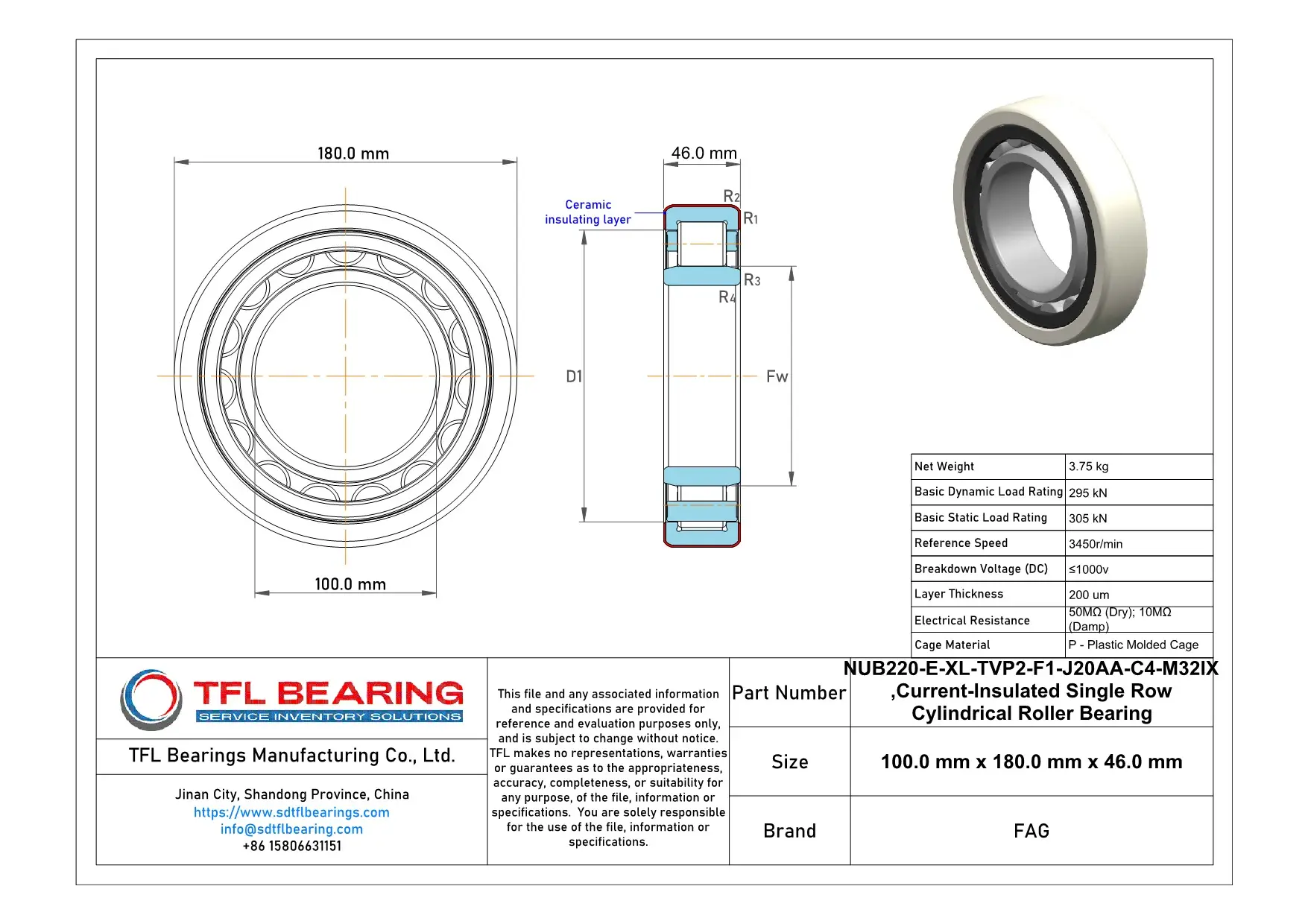 FAG Current-Insulated Single Row Cylindrical Roller Bearing NUB220-E-XL-TVP2-F1-J20AA-C4-M32IX Drawing.dwg