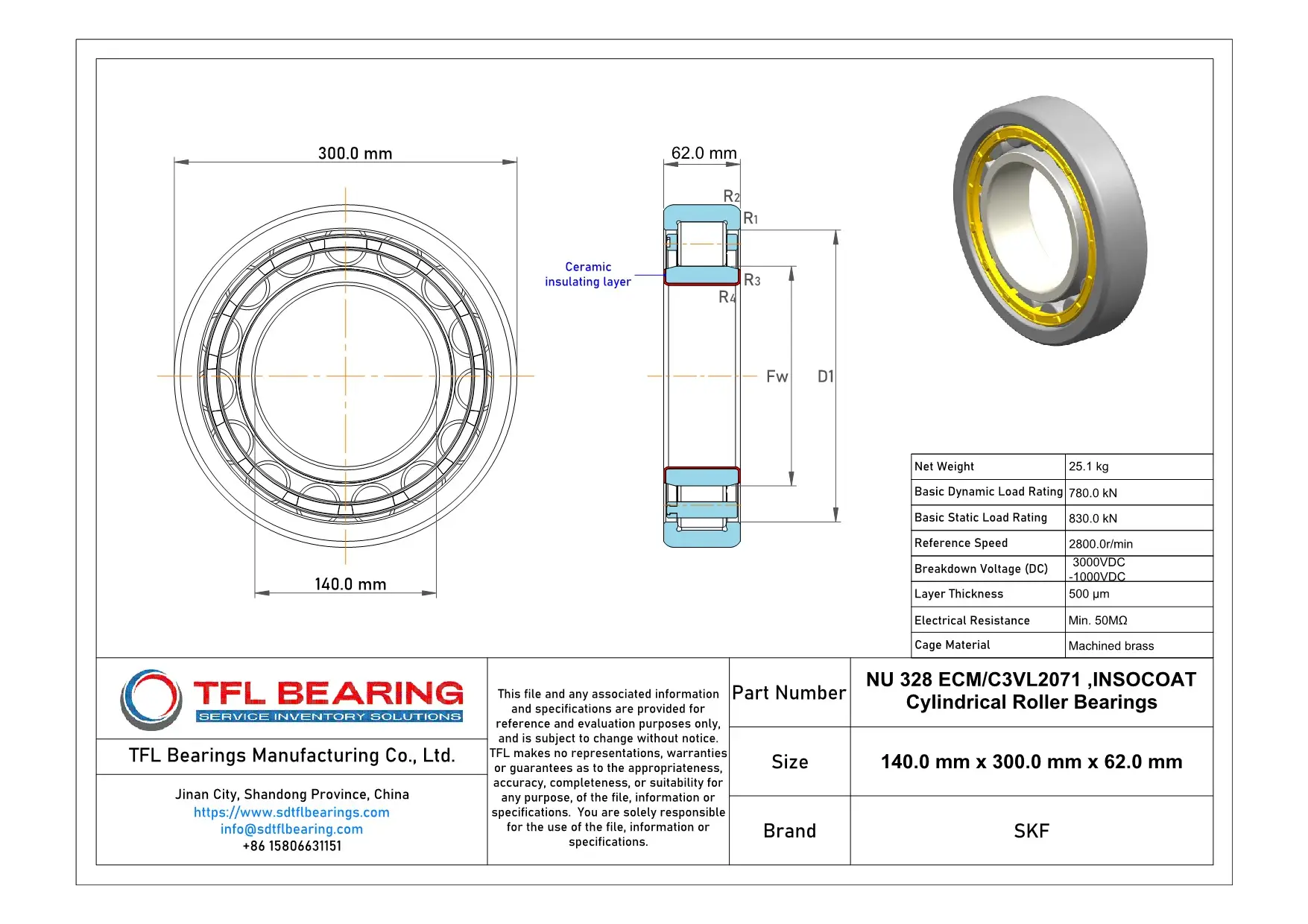 SKF INSOCOAT Cylindrical Roller Bearings NU 328 ECM/C3VL2071 Drawing.dwg