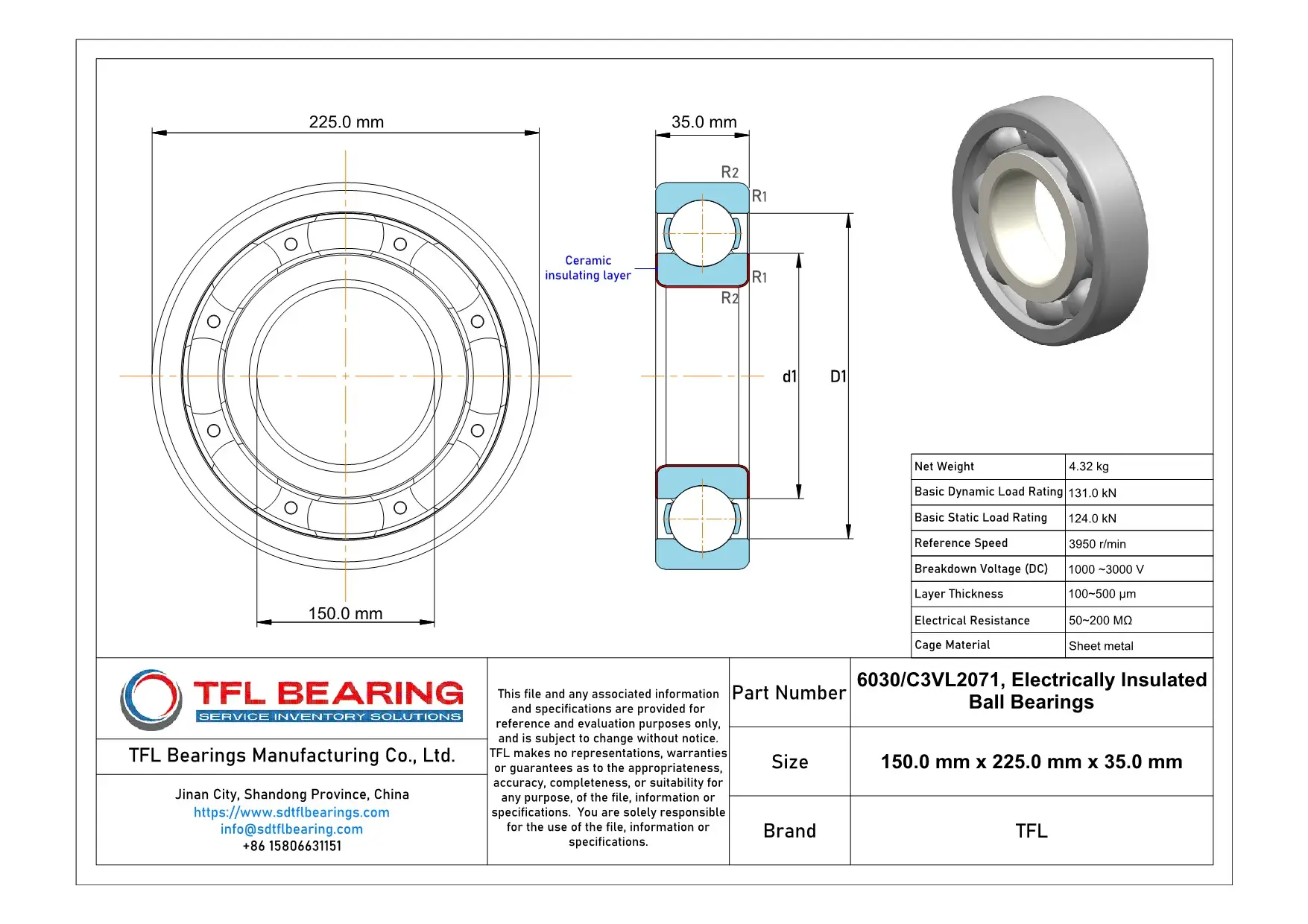 Electrically Insulated Ball Bearings 6030/C3VL2071 Drawing.dwg