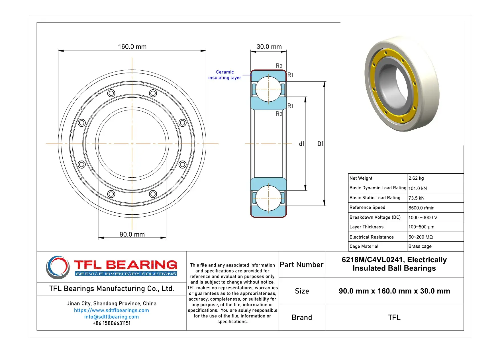 Electrically Insulated Ball Bearings 6218M/C4VL0241 Drawing.dwg