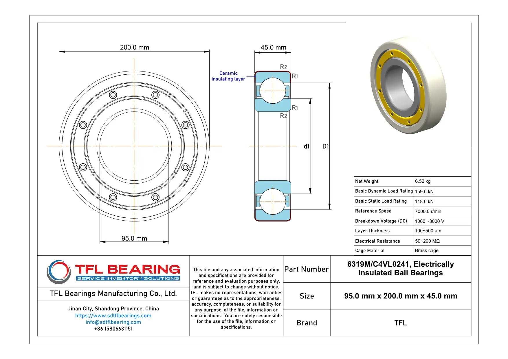 Electrically Insulated Ball Bearings 6319M/C4VL0241 Drawing.dwg