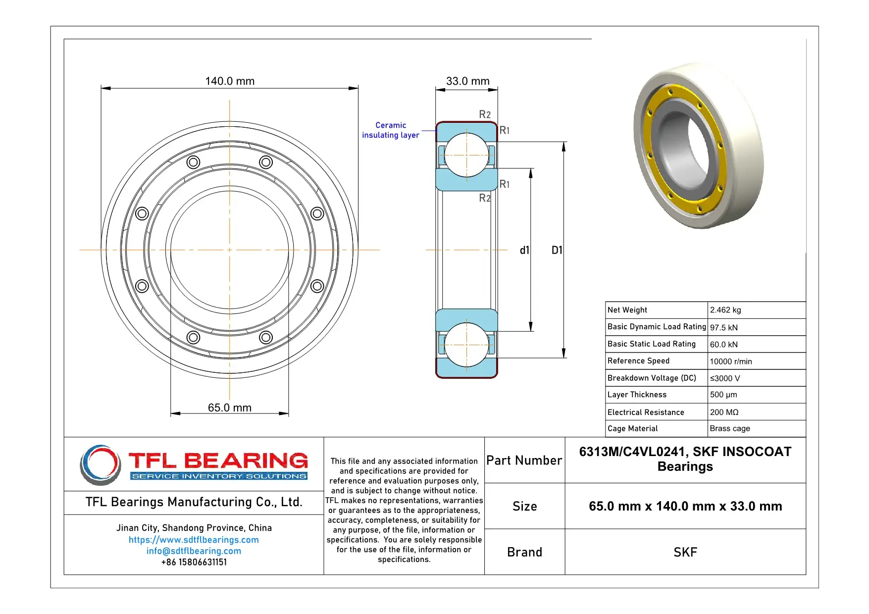 SKF INSOCOAT Bearings 6313M/C4VL0241 Drawing.dwg