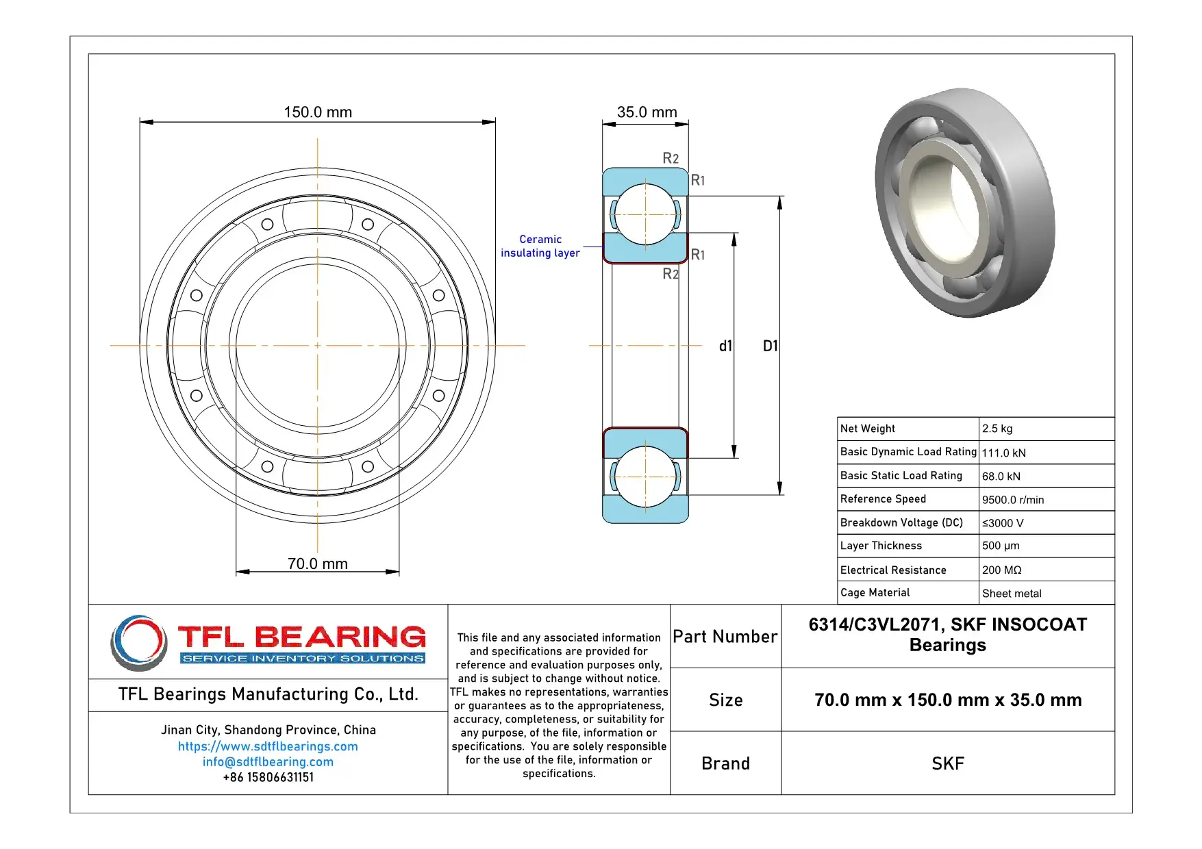 SKF INSOCOAT Bearings 6314/C3VL2071 Drawing.dwg