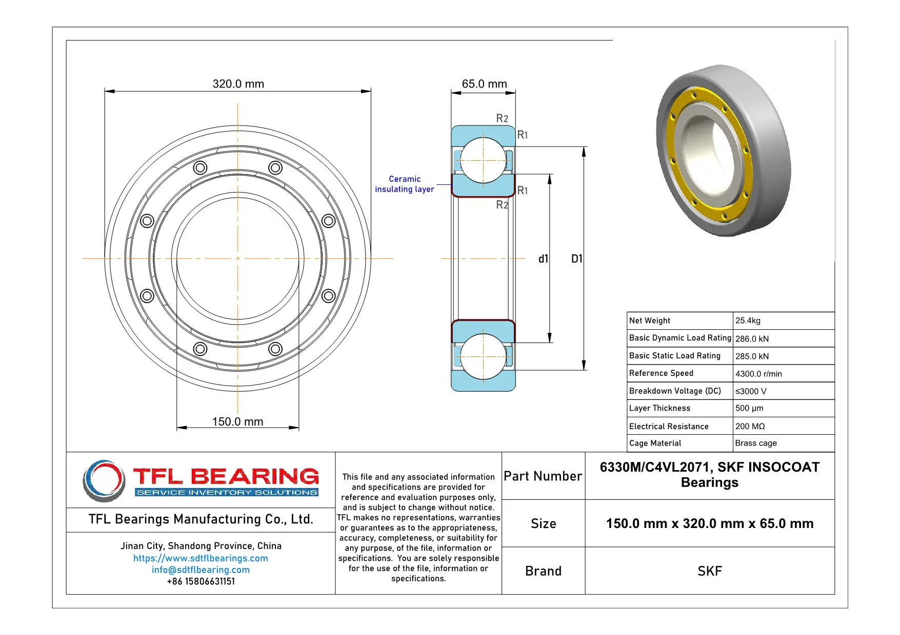 SKF INSOCOAT Bearings 6330M/C4VL2071 Drawing.dwg