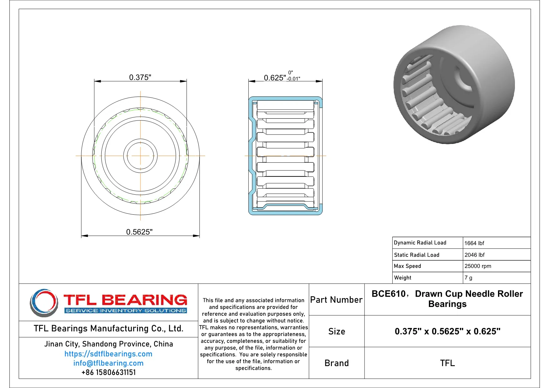 Drawn Cup Needle Roller Bearings BCE610 Drawing.dwg