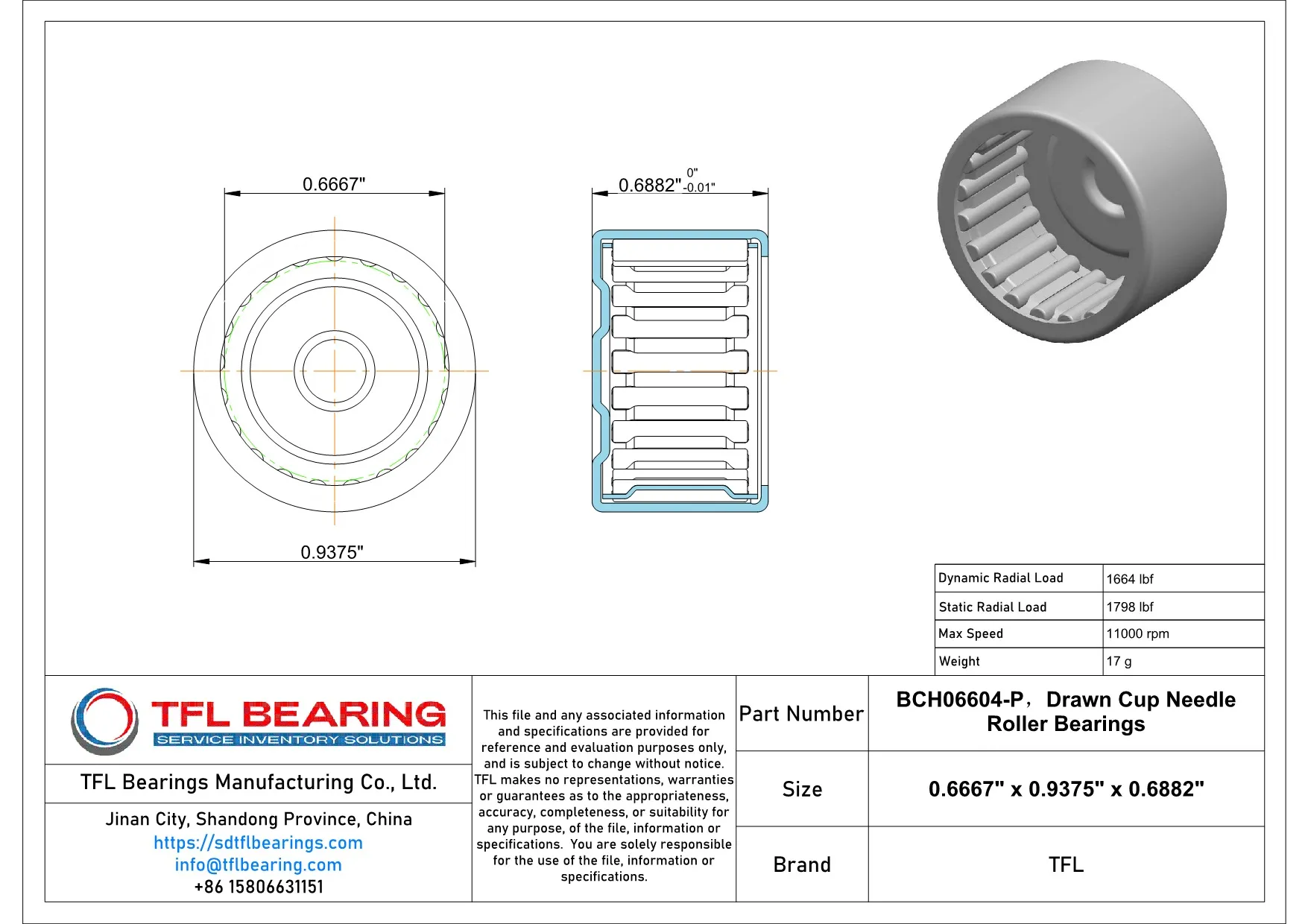 Drawn Cup Needle Roller Bearings BCH06604-P Drawing.dwg