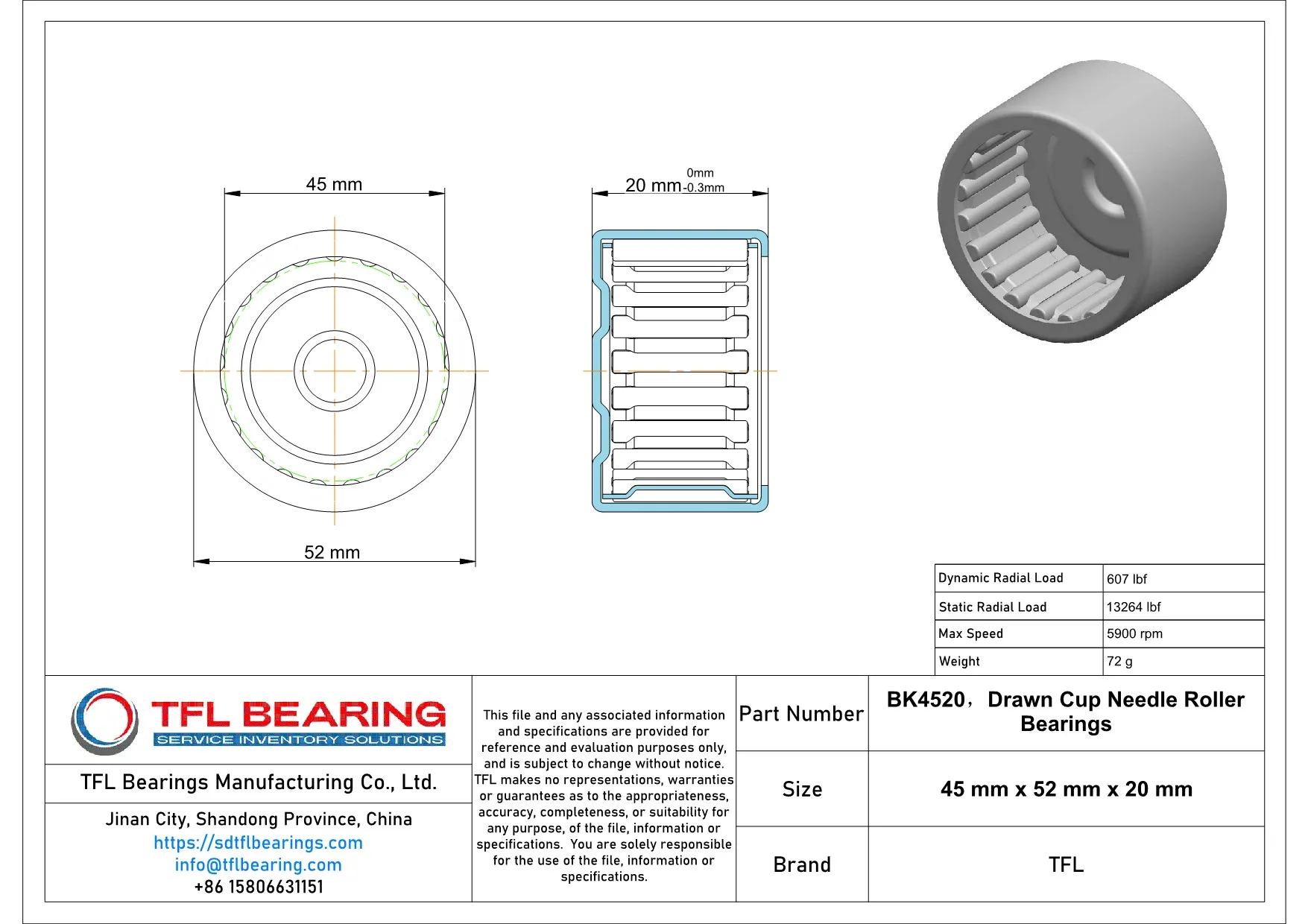 Drawn Cup Needle Roller Bearings BK4520 Drawing.dwg