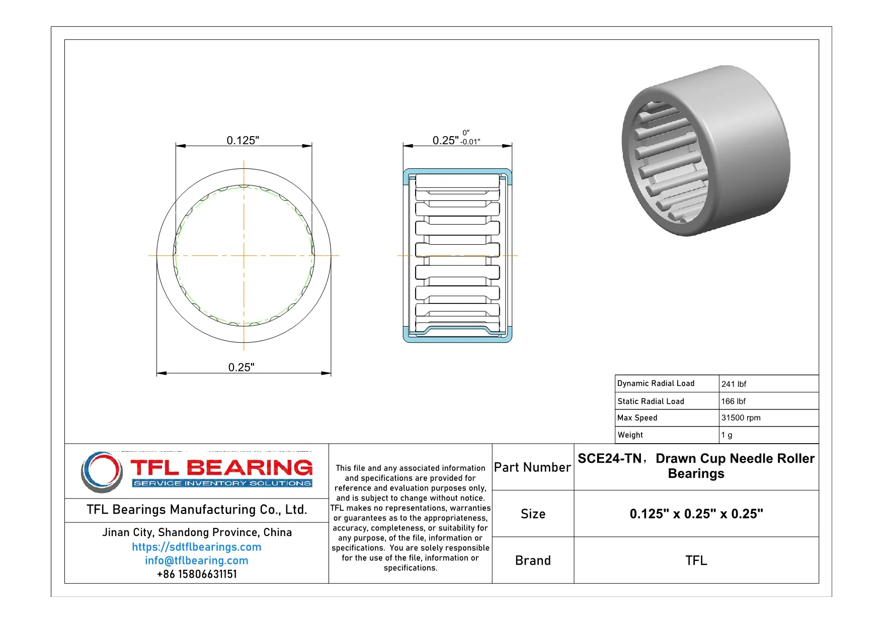 Drawn Cup Needle Roller Bearings SCE24-TN Drawing.dwg