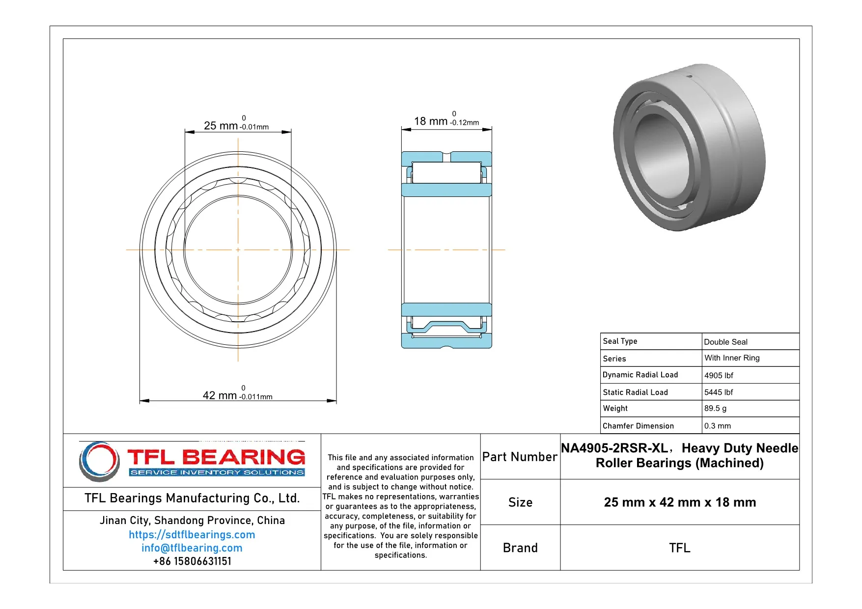 Heavy Duty Needle Roller Bearings (Machined) NA4905-2RSR-XL Drawing.dwg