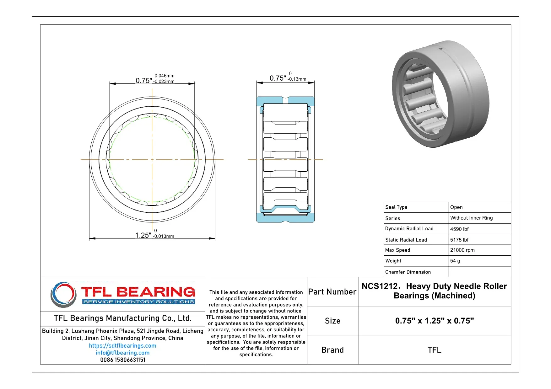 Heavy Duty Needle Roller Bearings (Machined) NCS1212 Drawing.dwg