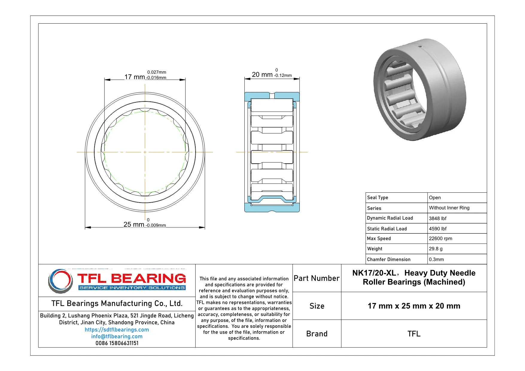 Heavy Duty Needle Roller Bearings (Machined) NK17/20-XL Drawing.dwg