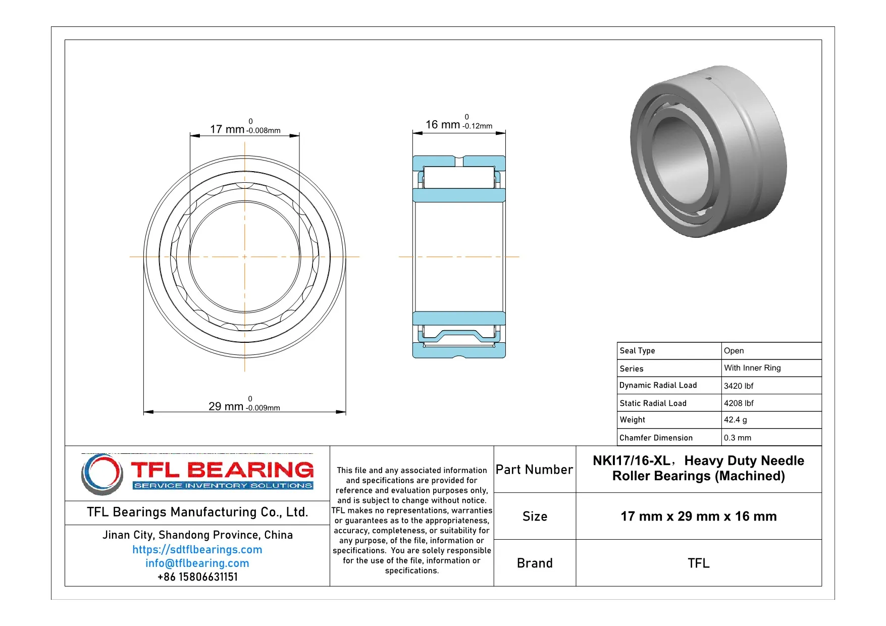 Heavy Duty Needle Roller Bearings (Machined) NKI17/16-XL Drawing.dwg