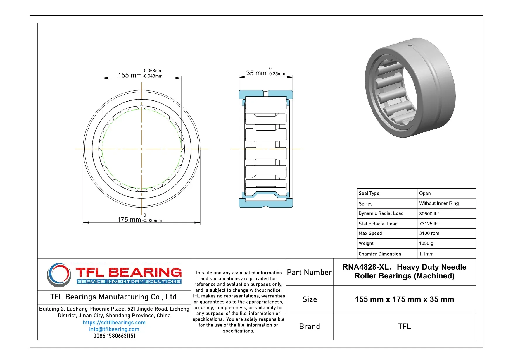 Heavy Duty Needle Roller Bearings (Machined) RNA4828-XL Drawing.dwg