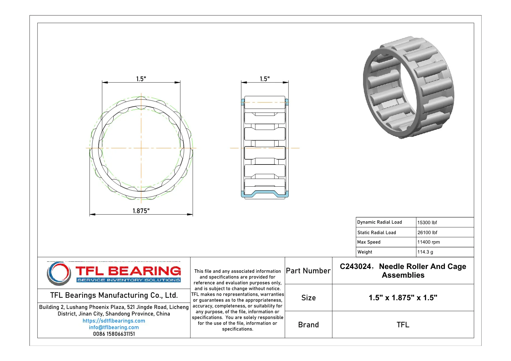Needle Roller And Cage Assemblies C243024 Drawing.dwg
