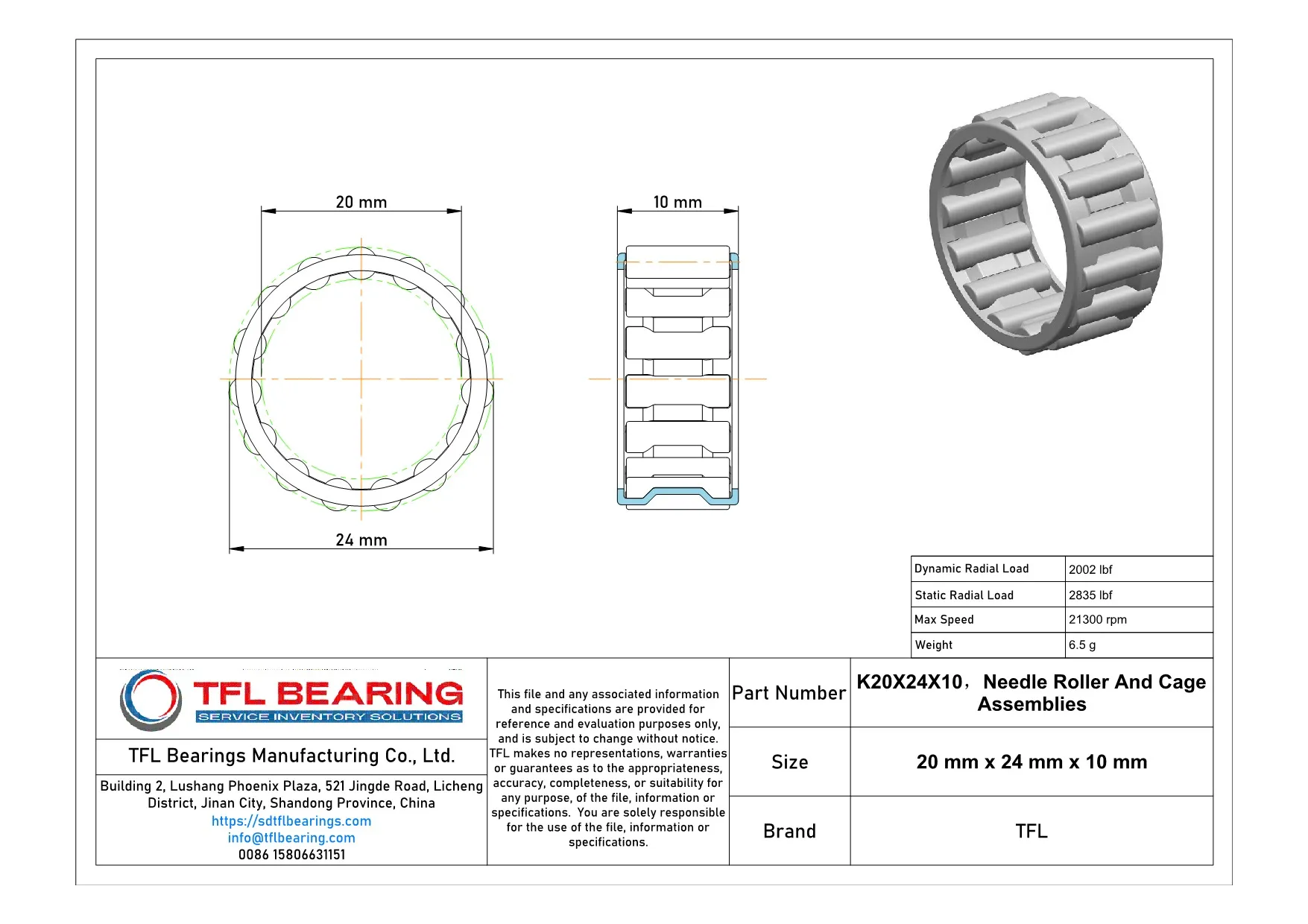 Needle Roller And Cage Assemblies K20X24X10 Drawing.dwg