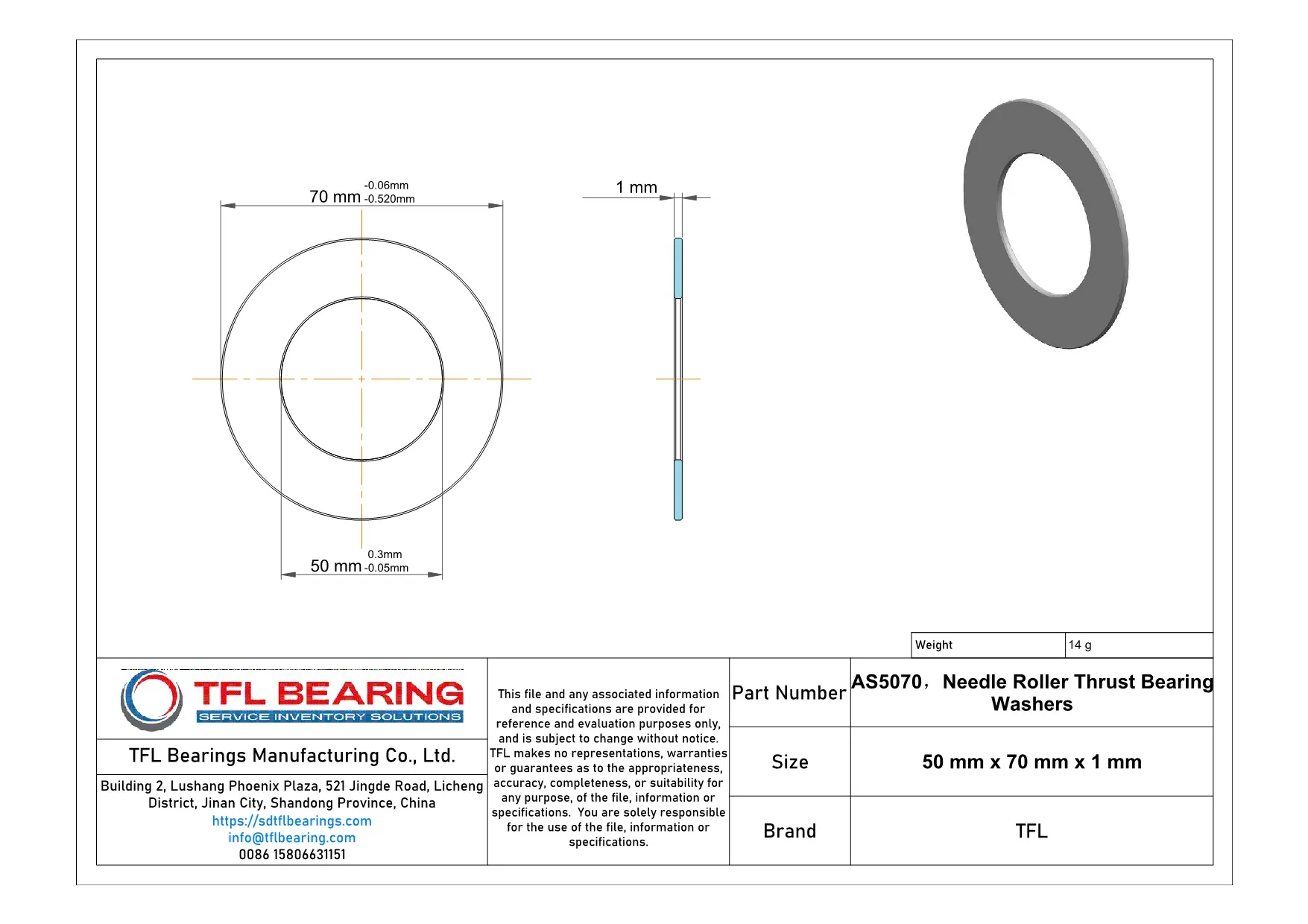 Needle Roller Thrust Bearing Washers AS5070 Drawing.dwg
