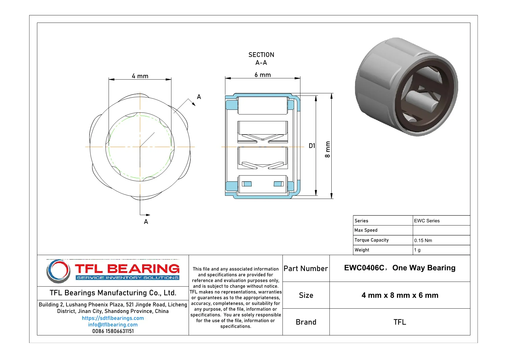 One Way Bearing EWC0406C Drawing.dwg