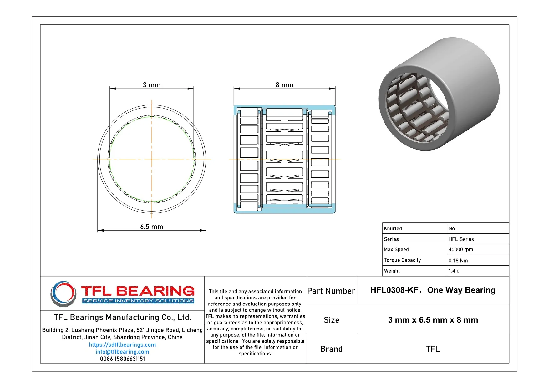 One Way Bearing HFL0308-KF Drawing.dwg